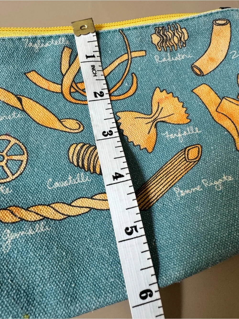 Pasta Bag past-print zip pouch/pencil case in teal/yellow
